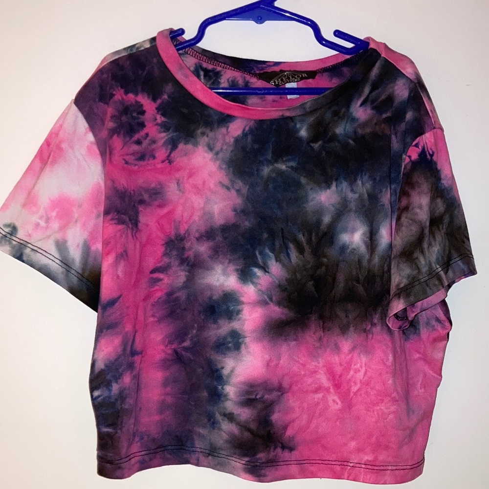 Pink and black tye dye crop top